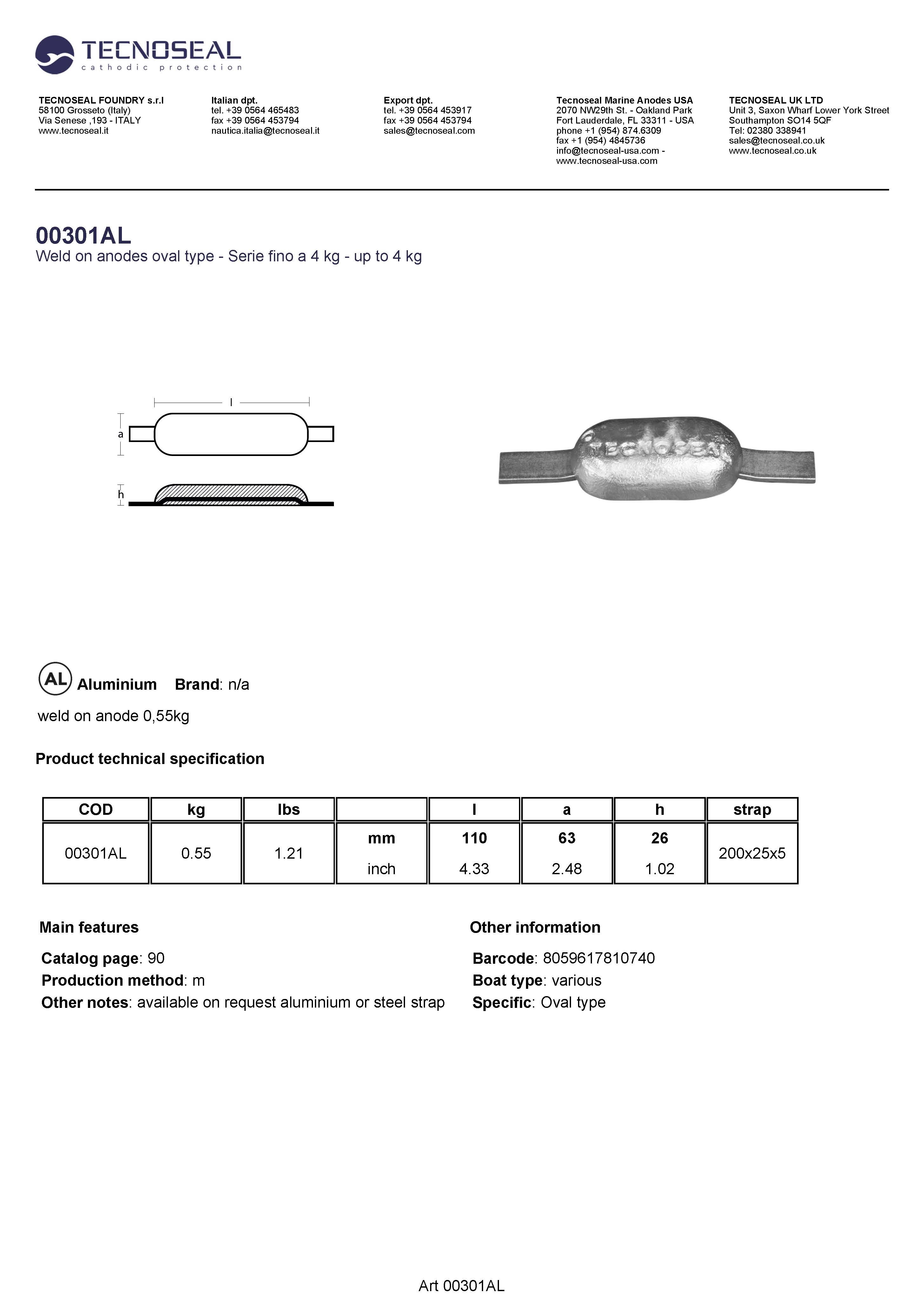weld on anode 0,55kg - 00301al 1 - 00301AL