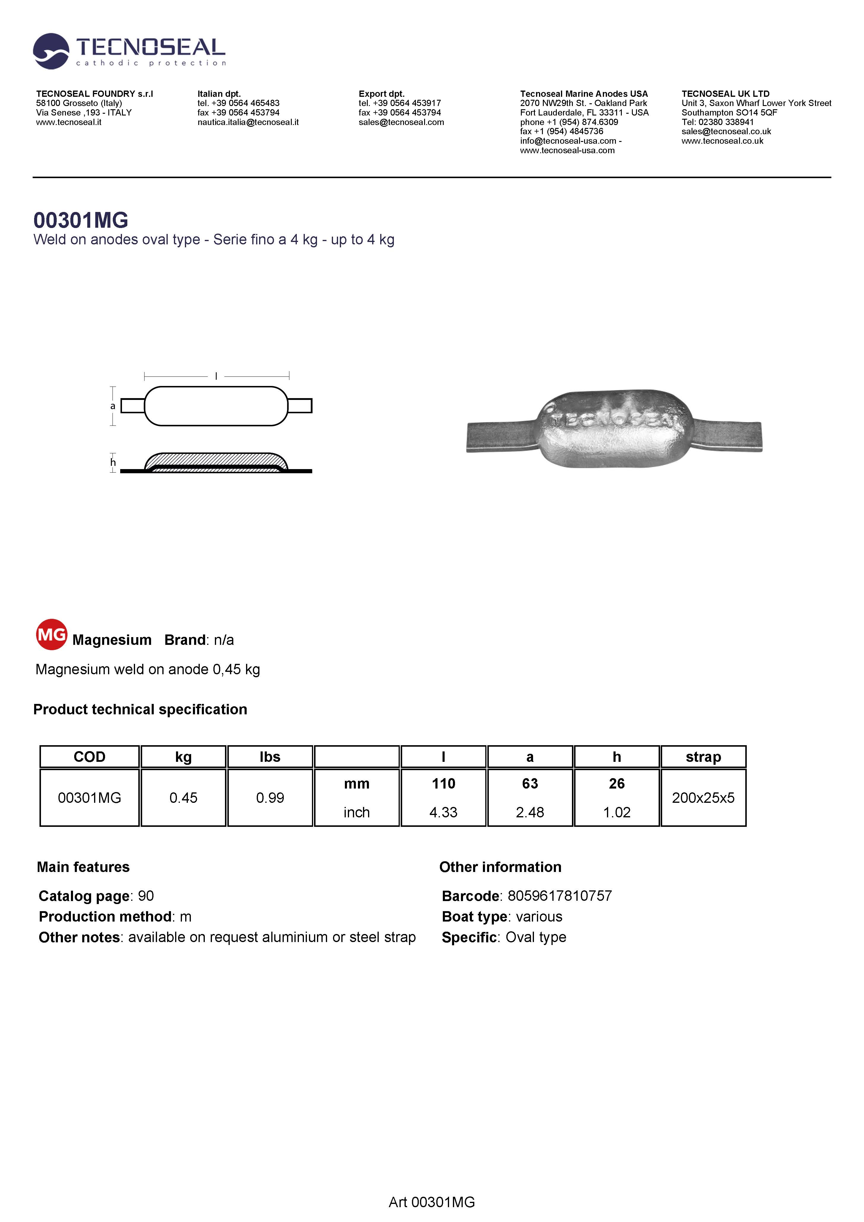 weld on anode 0,45kg - 00301mg - 00301MG