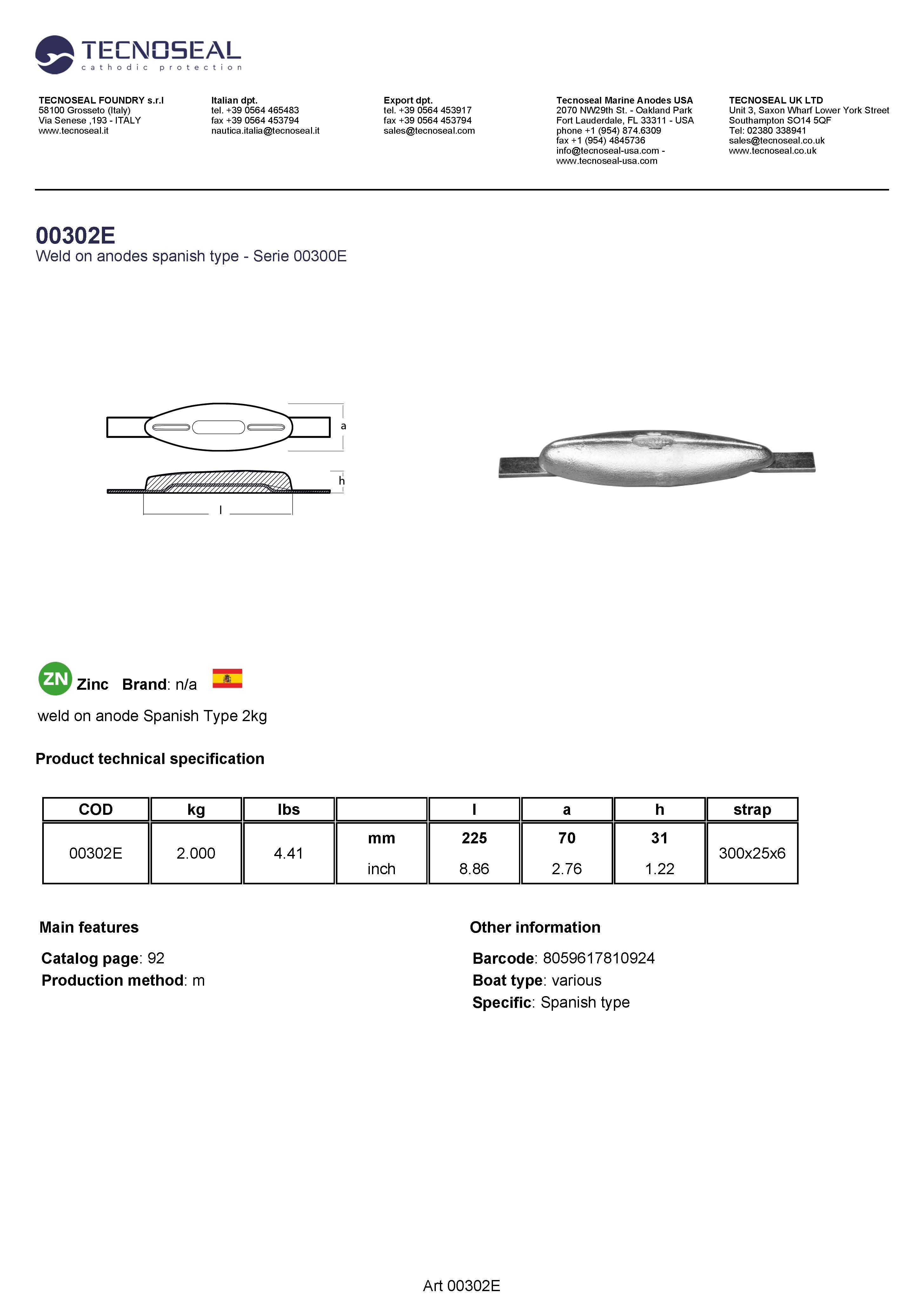 weld on anode Spanish Type 0,8kg - 00302e 1 - 00302EAL