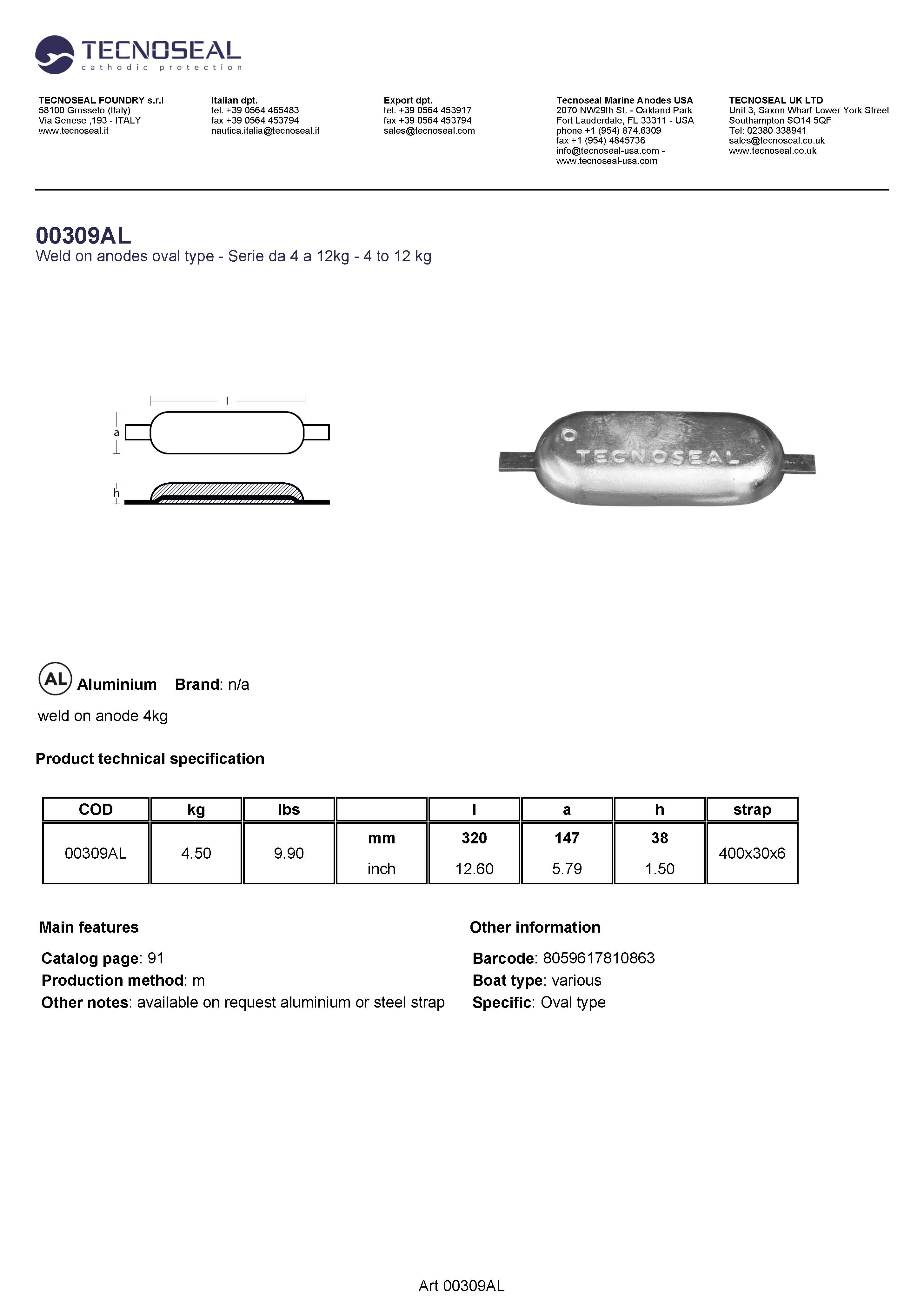 weld on anode 4,5kg - 00309al 1 - 00309AL