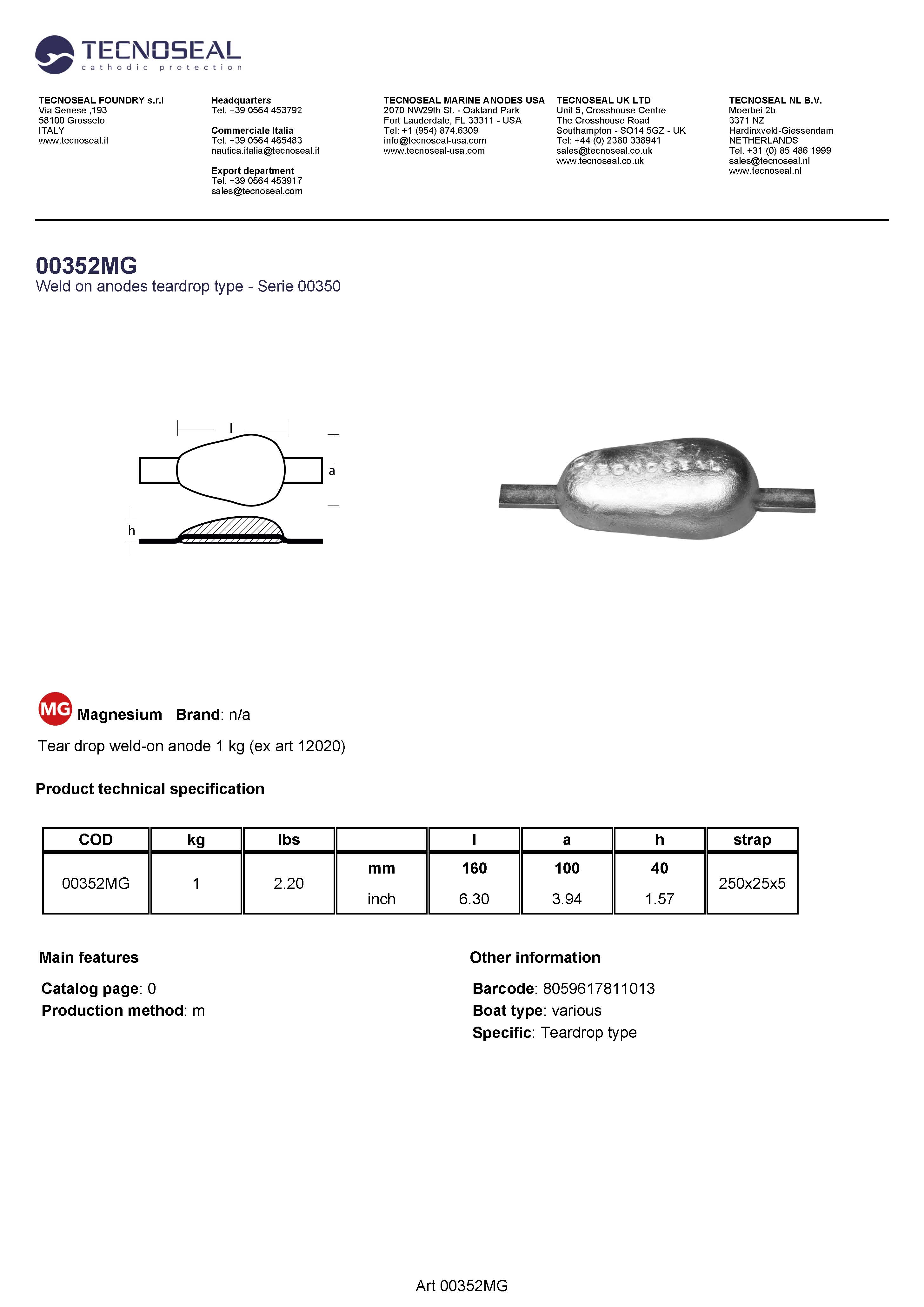 tear drop weld-on anode 0,8kg - 00352mg 1 - 00352MG