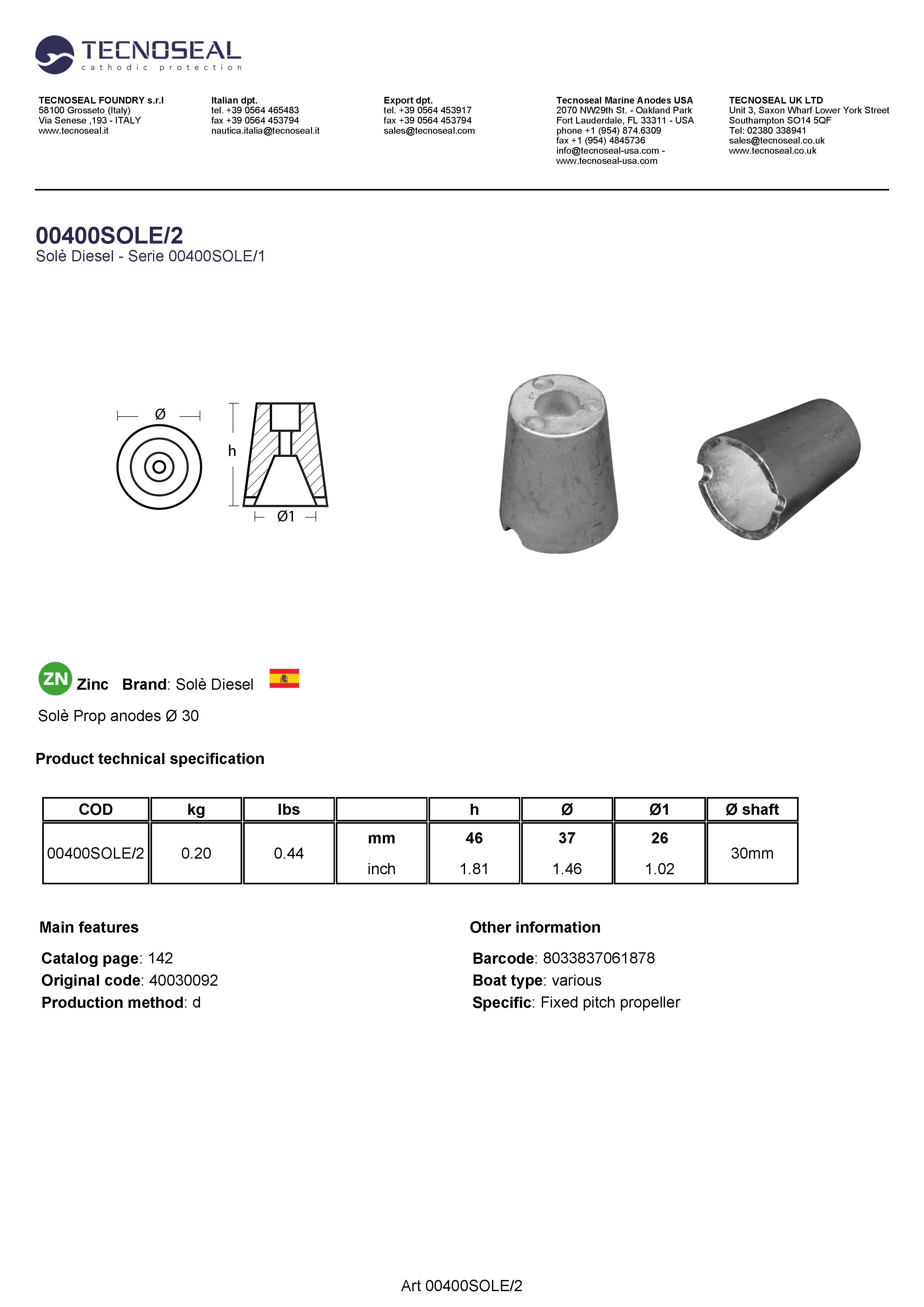 Sol&egrave; Prop anodes &Oslash; 37 - 00400sole2 1 - 00400SOLE/2