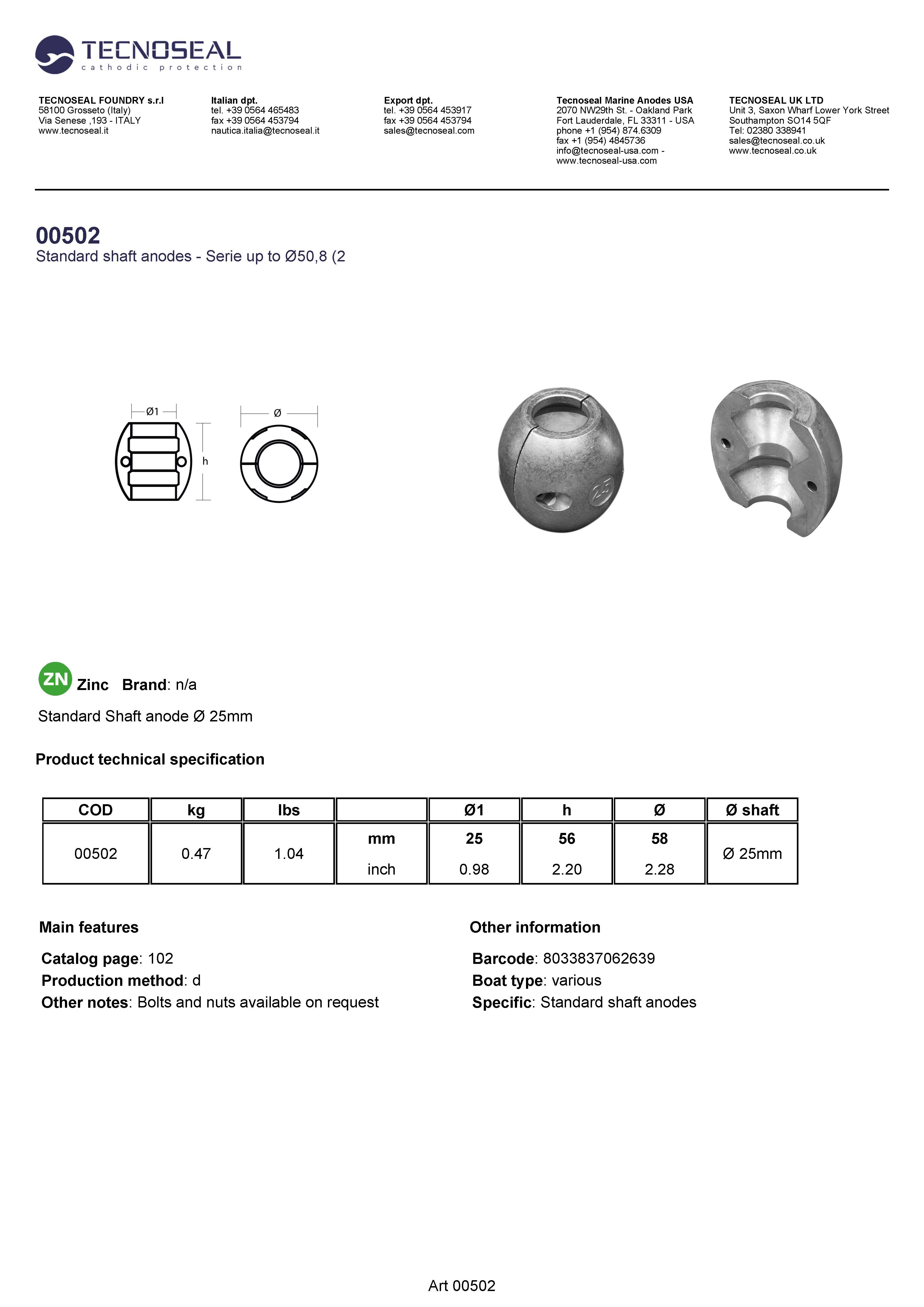 Shaft anode &Oslash; 25mm - 00502 - 00502