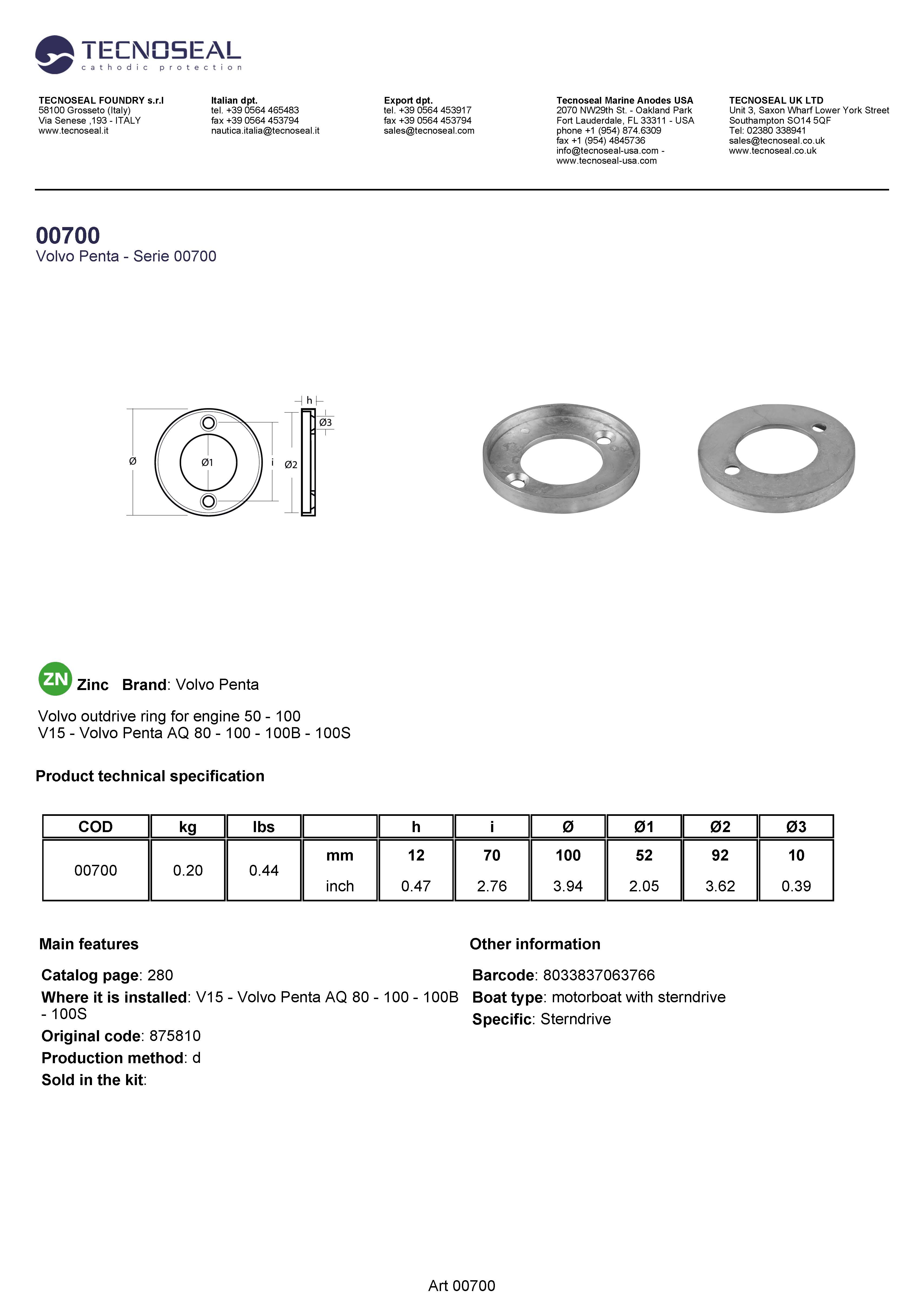 Volvo outdrive ring for engine 50 -  100 - 00700 - 00700
