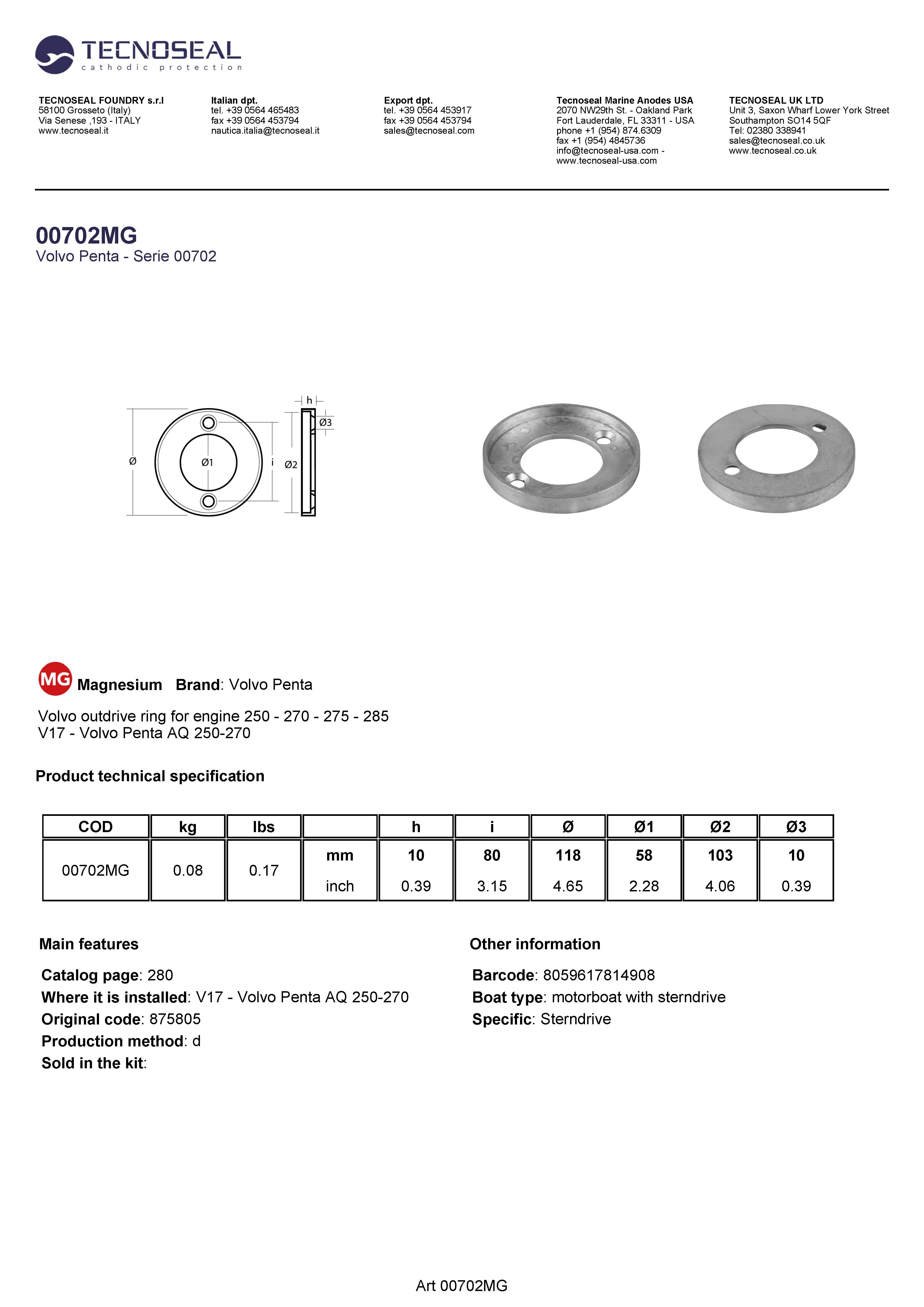 Volvo outdrive ring for engine 250 - 270 - 275 - 285 - 00702mg 1 - 00702MG