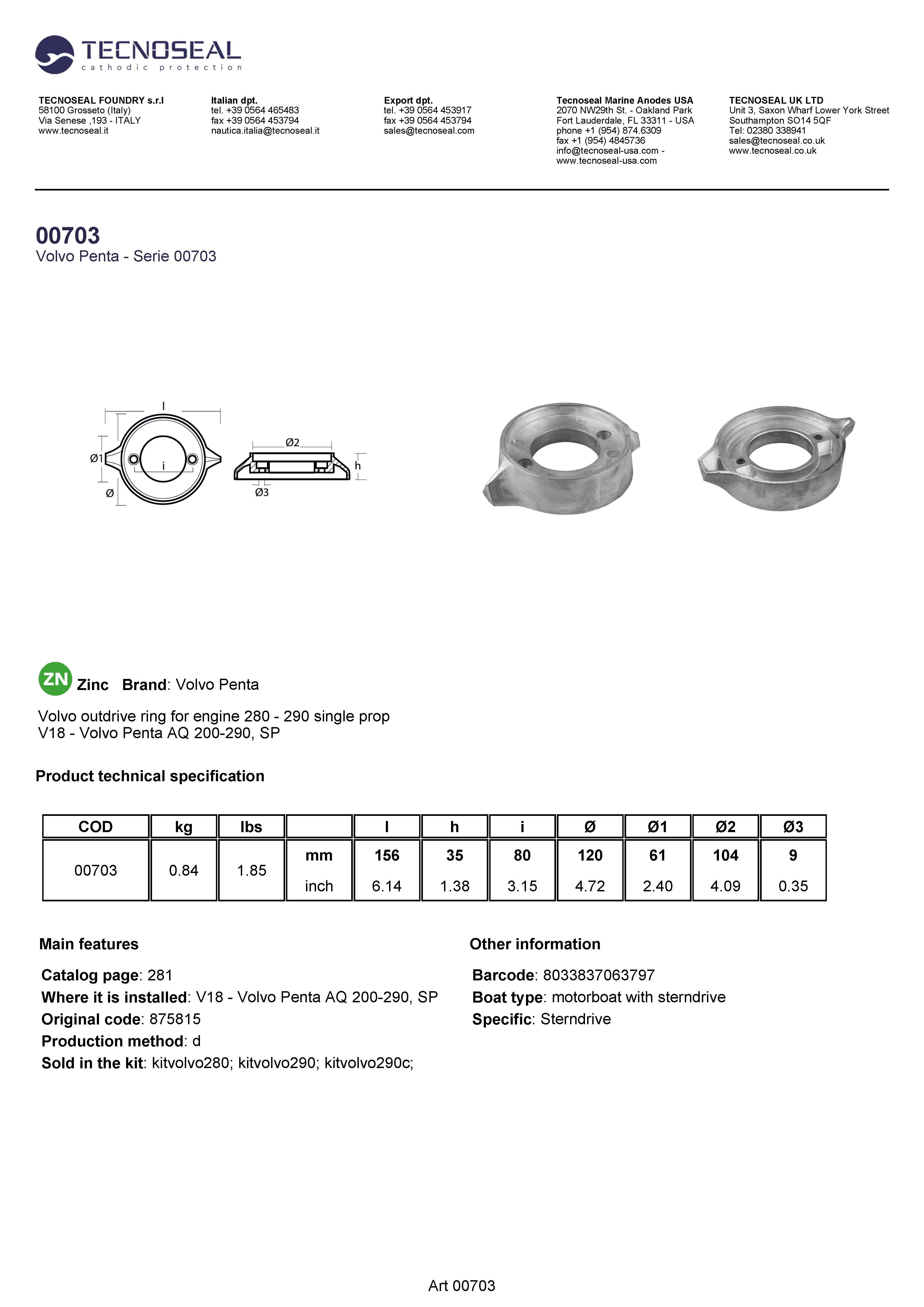 Volvo outdrive ring for engine 280 - 290 single prop - 00703 1 - 00703