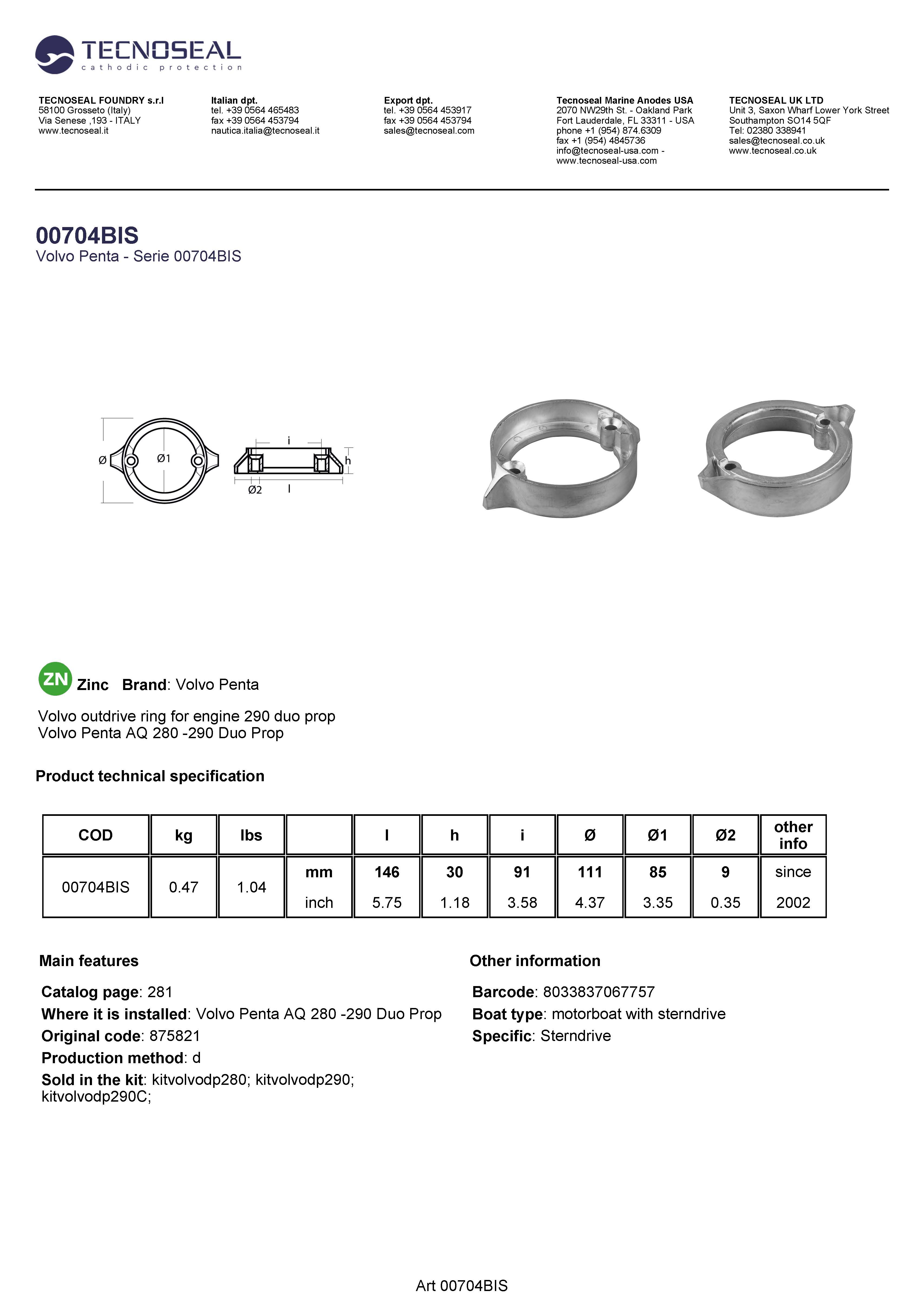 Volvo outdrive ring for engine 290 duo prop - 00704bis 1 - 00704BIS