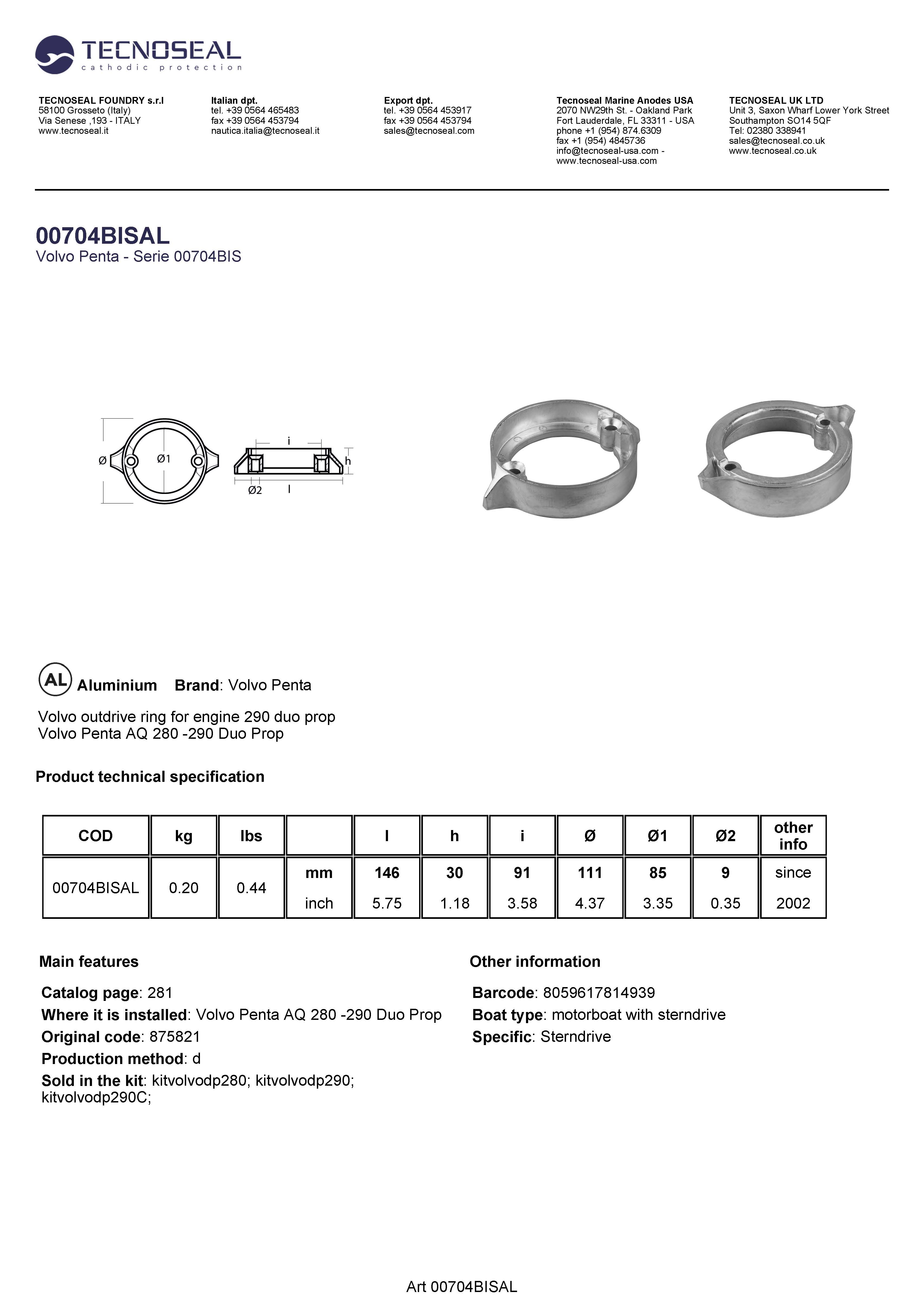 Volvo outdrive ring for engine 290 duo prop - 00704bisal - 00704BISAL