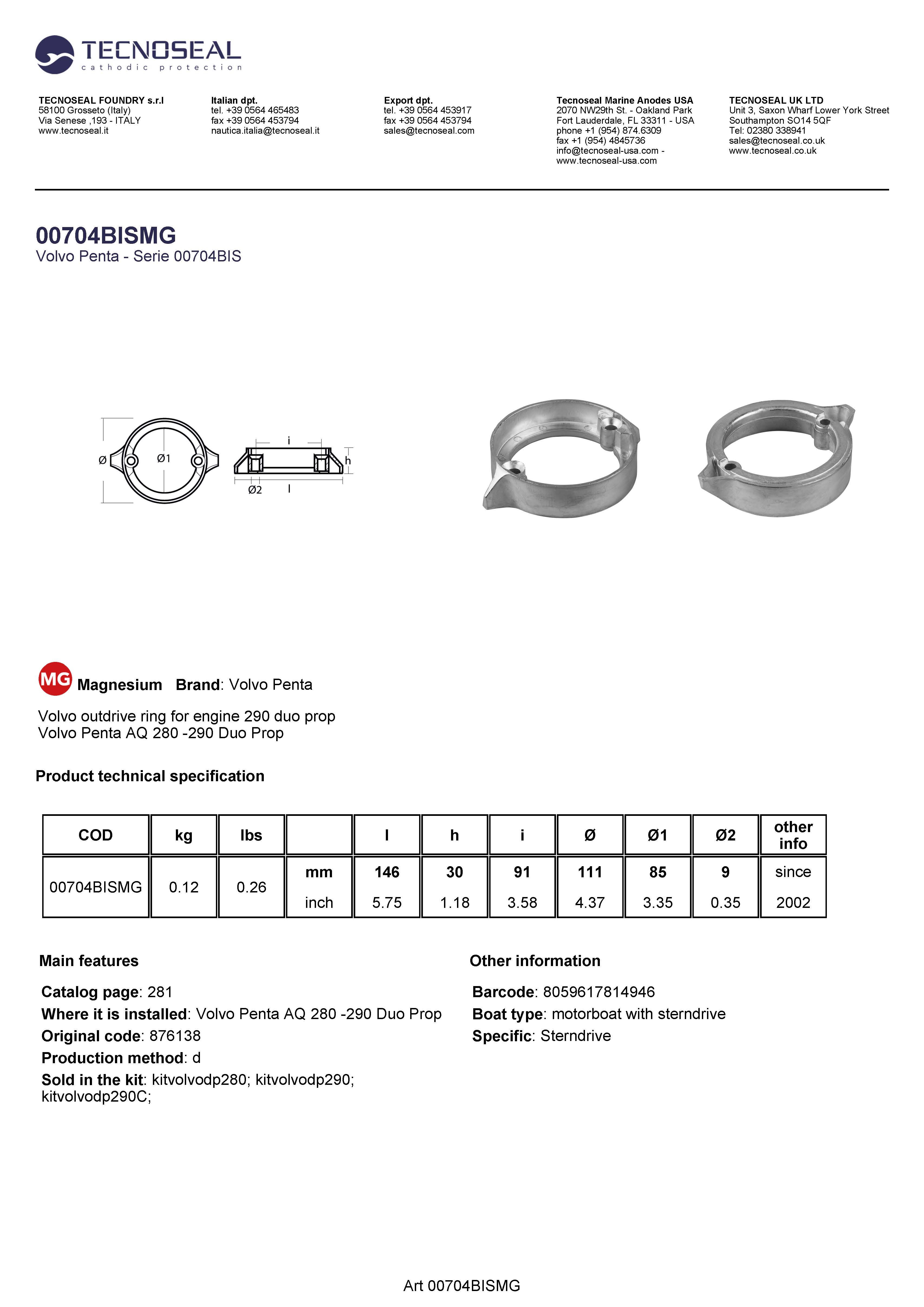 Volvo outdrive ring for engine 290 duo prop - 00704bismg - 00704BISMG