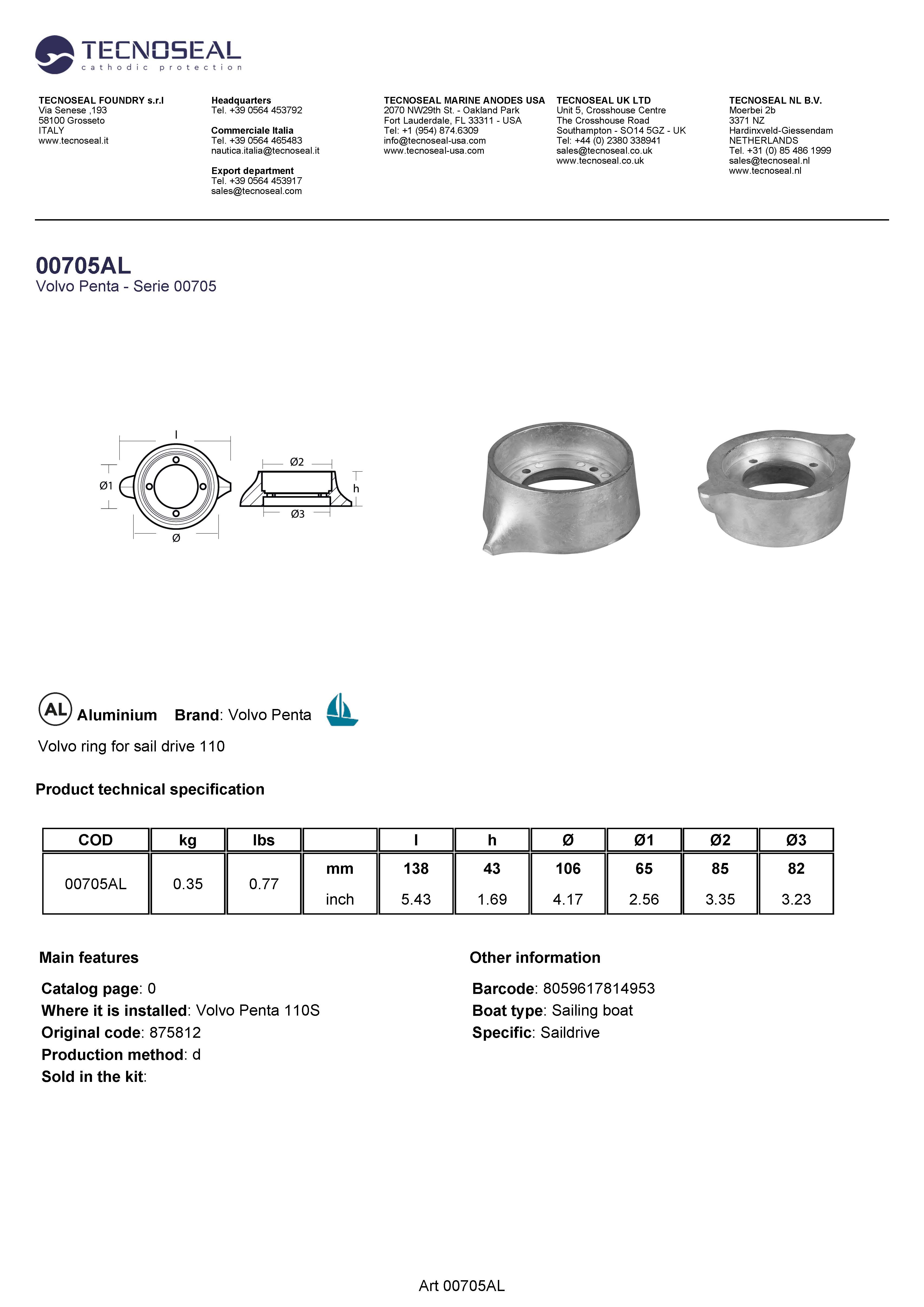 Volvo ring for sail drive 110 875812 - 00705al 1 - 00705AL