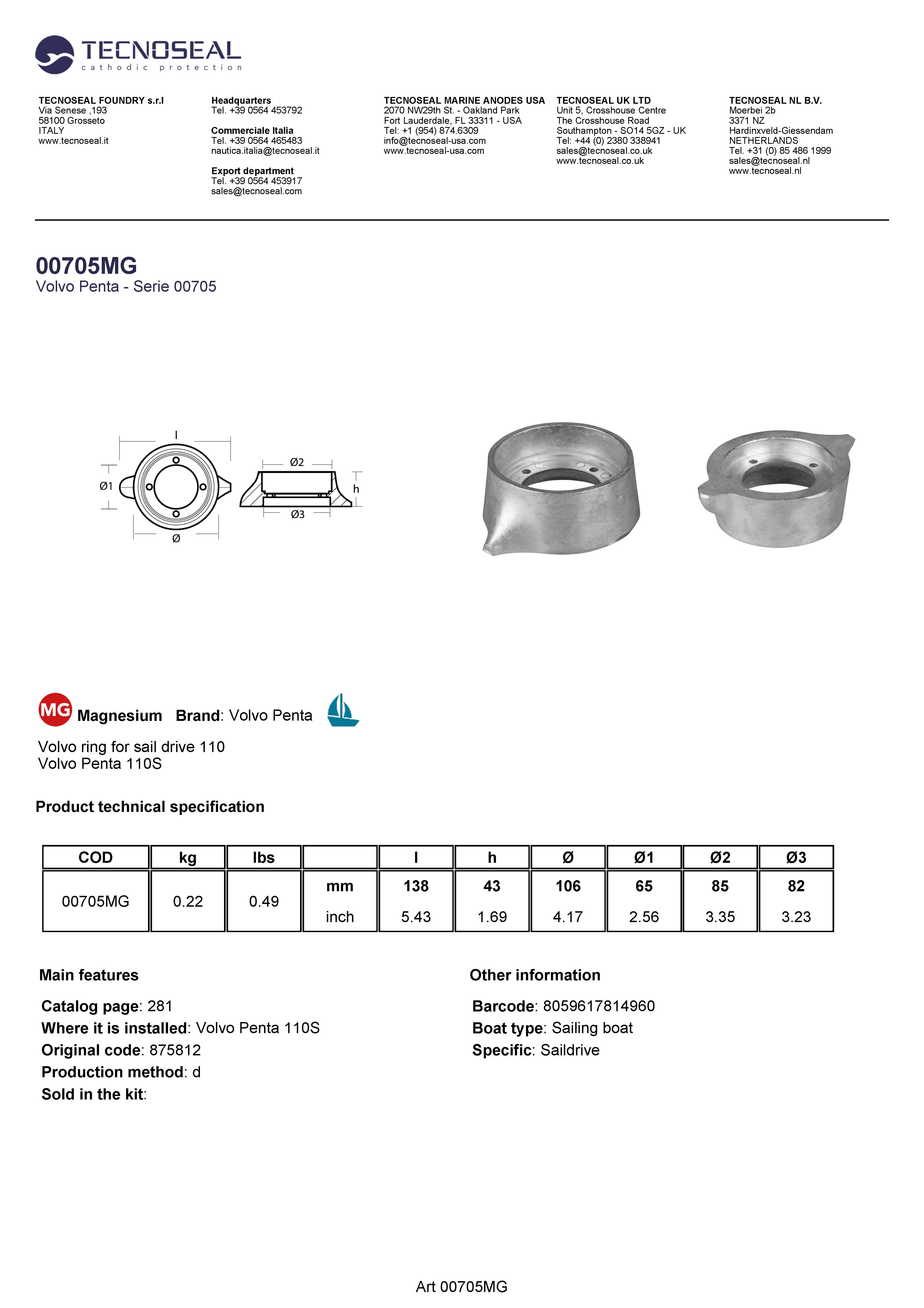 Volvo ring for sail drive 110 - 00705mg - 00705MG