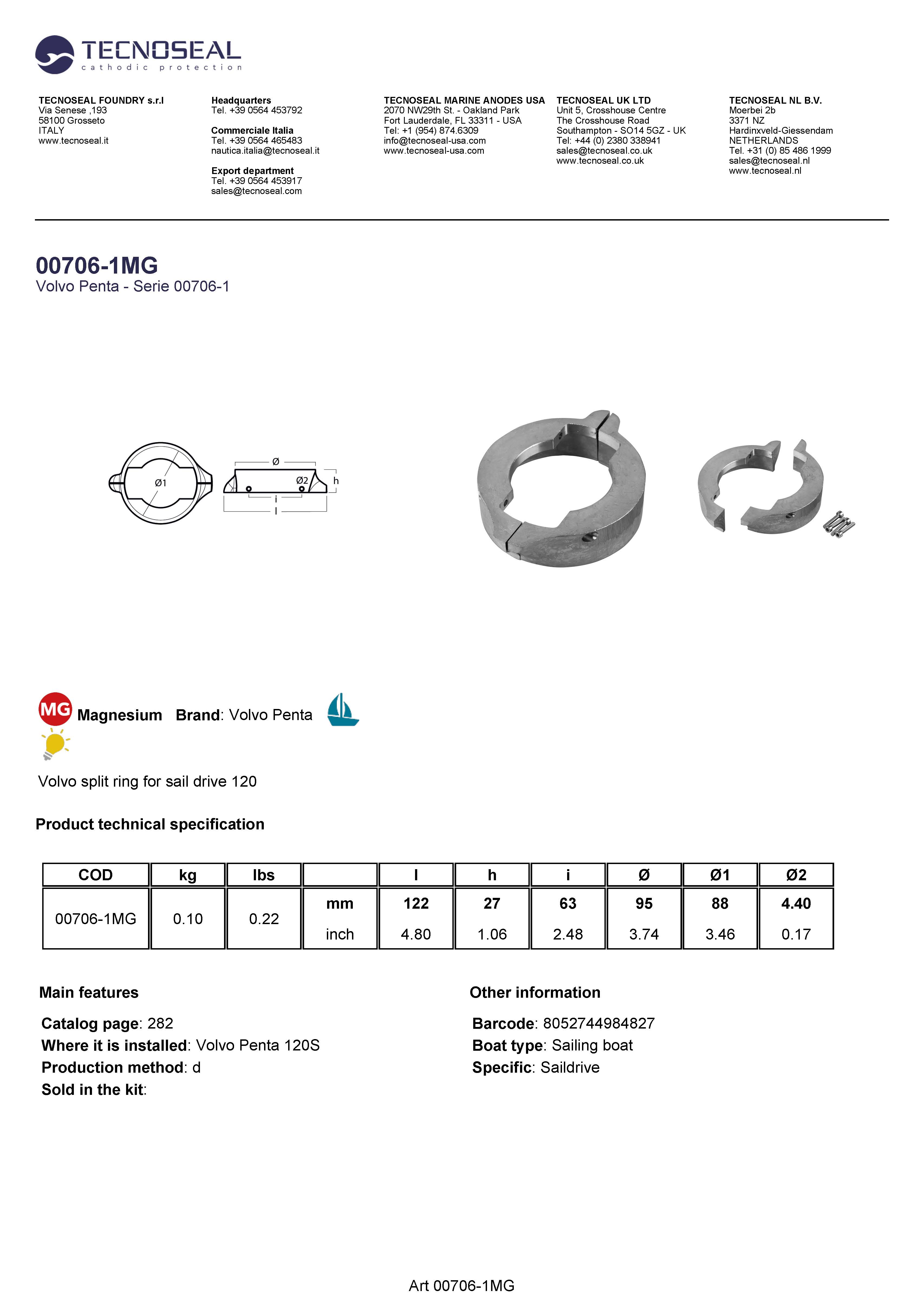 Volvo split ring for sail drive 120 - 00706 1mg - 00706-1MG