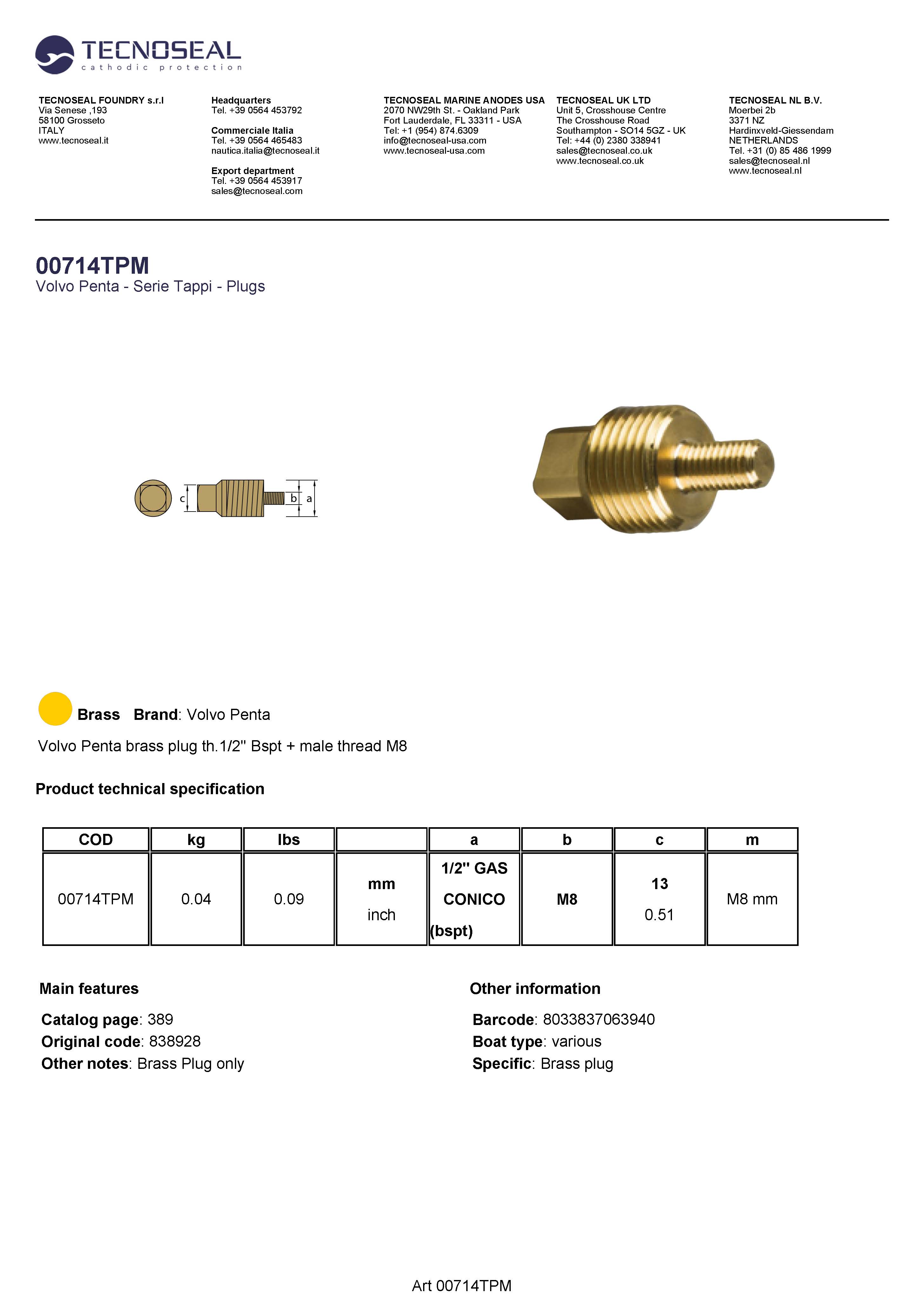 Volvo Penta pencil anode &Oslash;15 L.30 - 00714tpm 1 - 00714TPM
