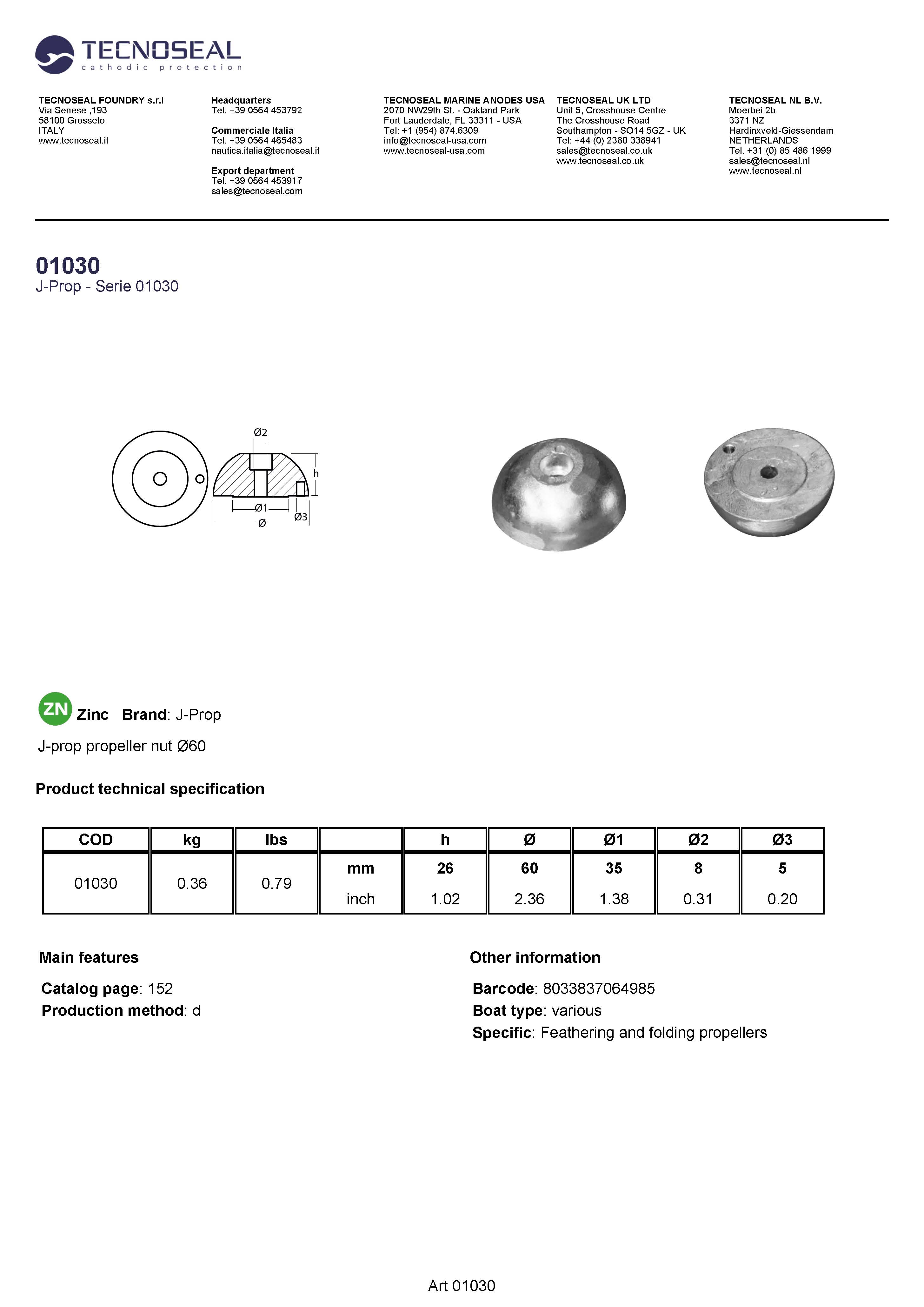 J-prop propeller nut &Oslash;60 - 01030 1 - 01030