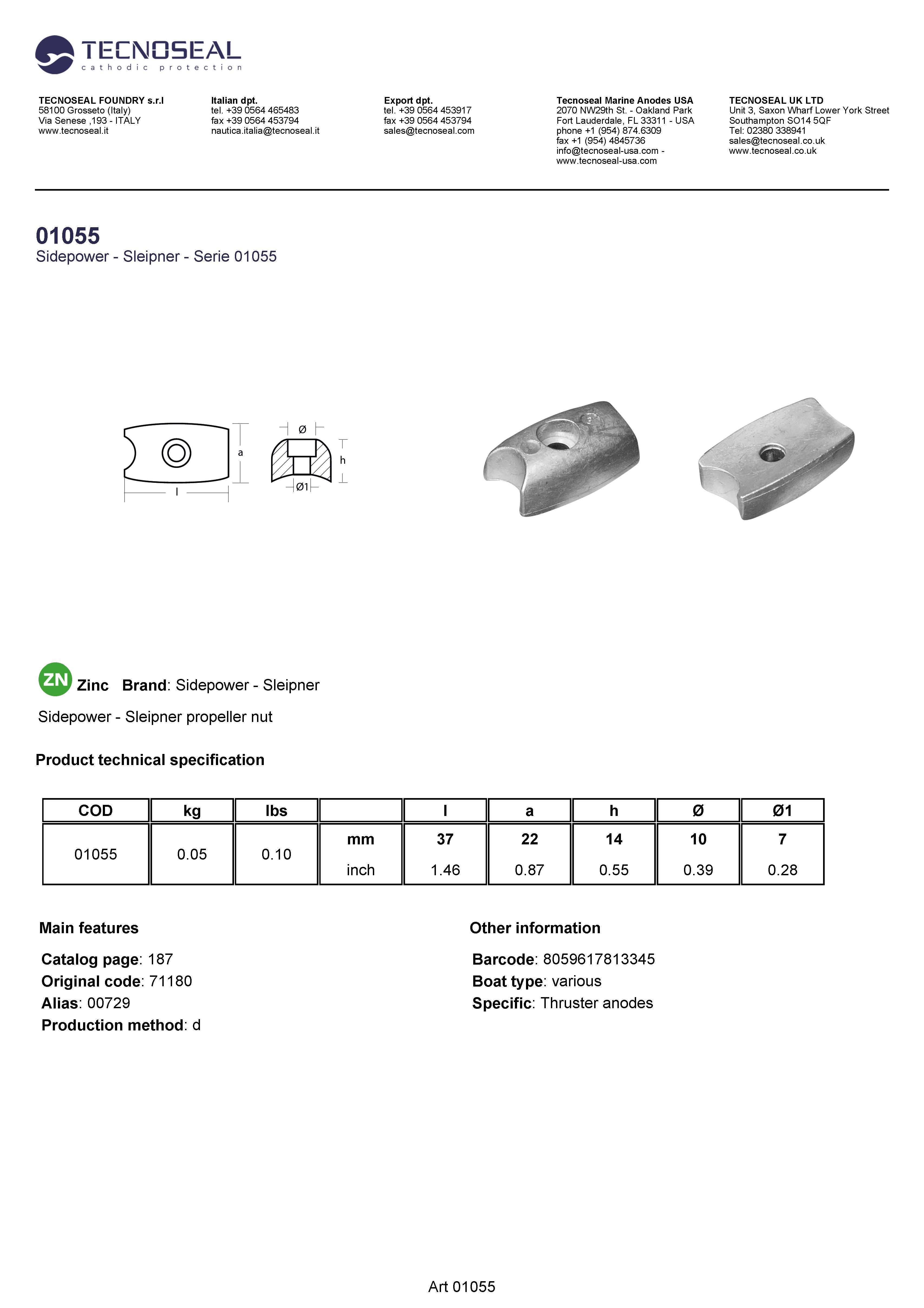 Sidepower - Sleipner propeller nut - 01055 1 - 01055