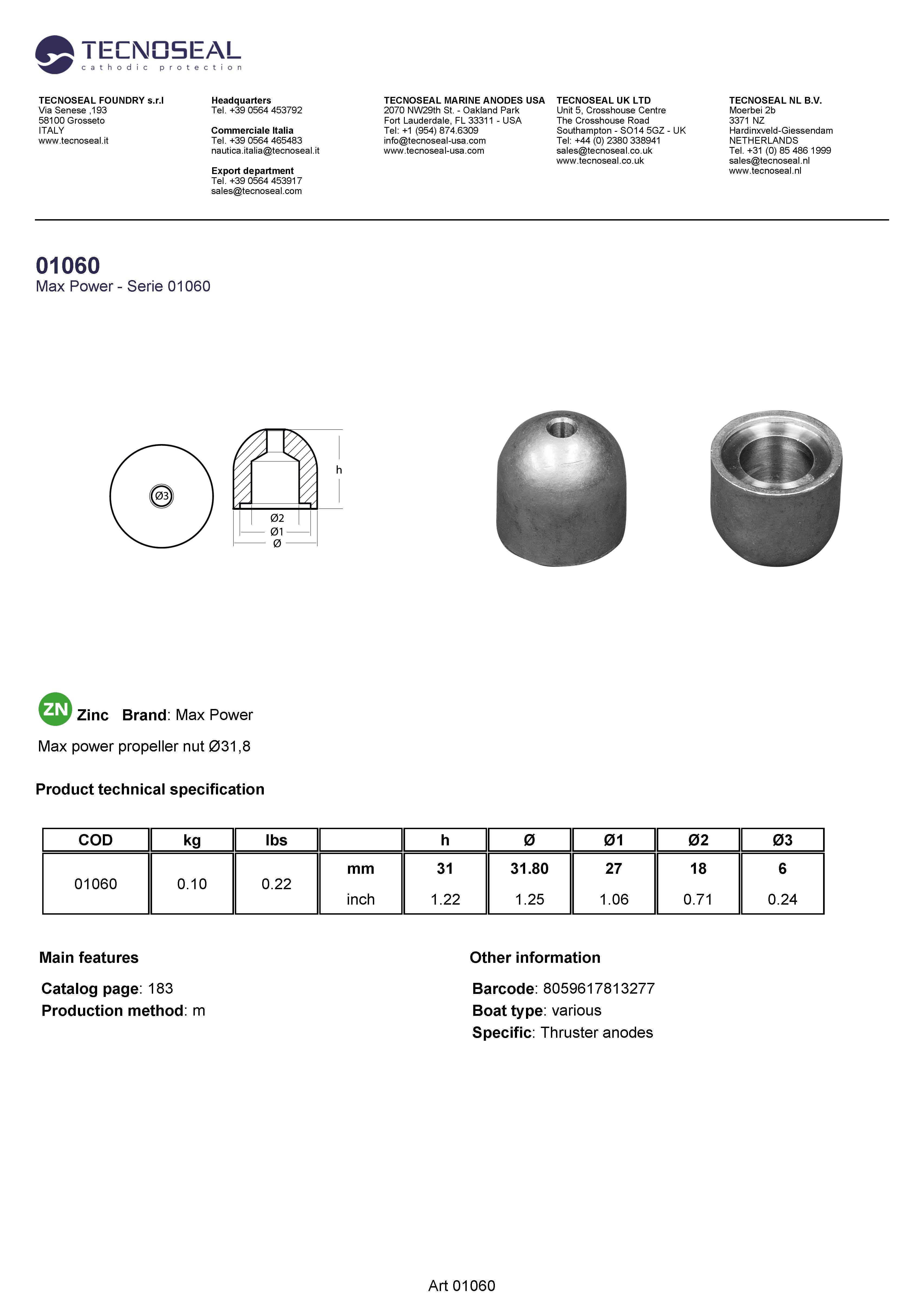 Max power propeller nut &Oslash;31,8 - 01060 - 01060