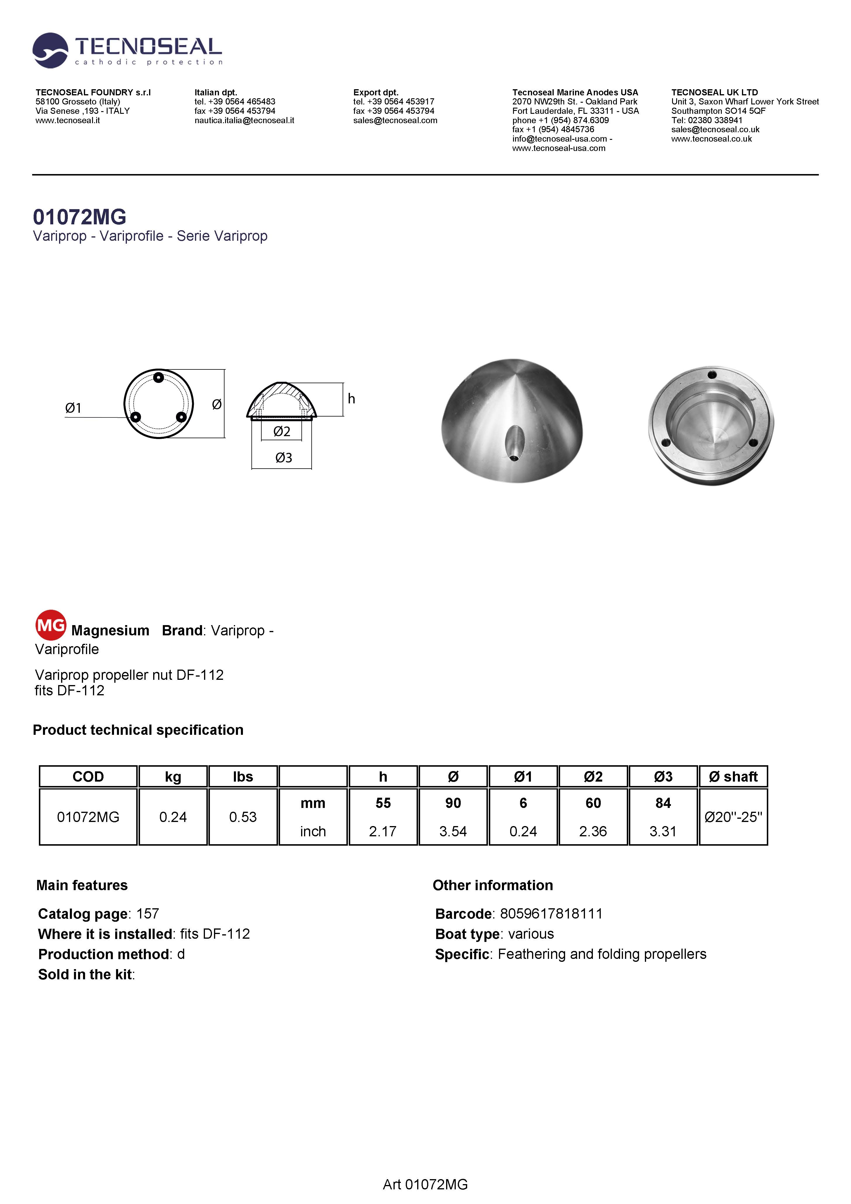 Variprop propeller nut DF-112 - 01072mg - 01072MG